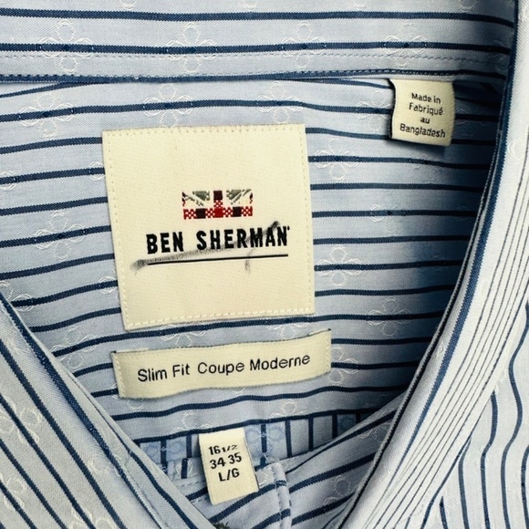 Ben Sherman Blue Striped Button Down Shirt Size L - Picture 7 of 10